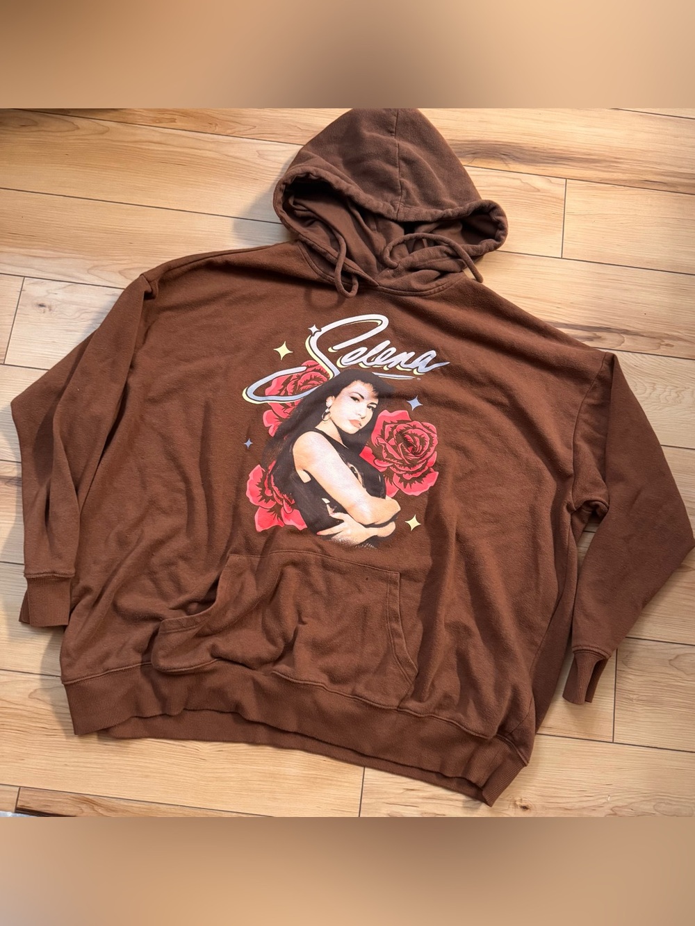 Official Selena Quintanilla Brown Oversized Graphic Hoodie - Hybrid Apparel